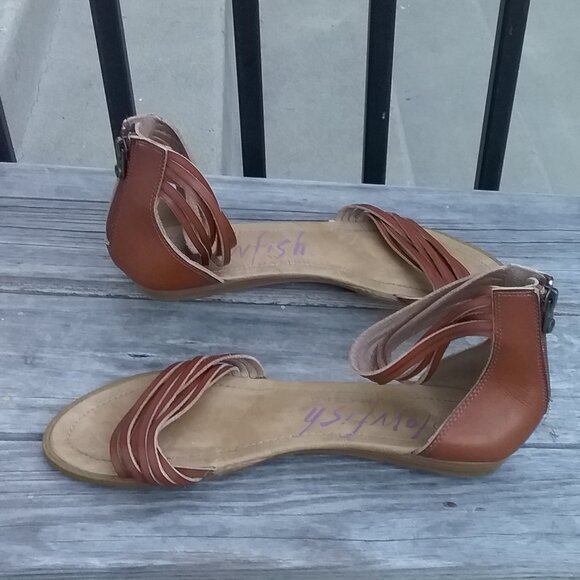 Blowfish Malibu Strappy Ankle Stap Sandals Tan Zipper Flats Open Toe Tan 11 - Picture 6 of 7